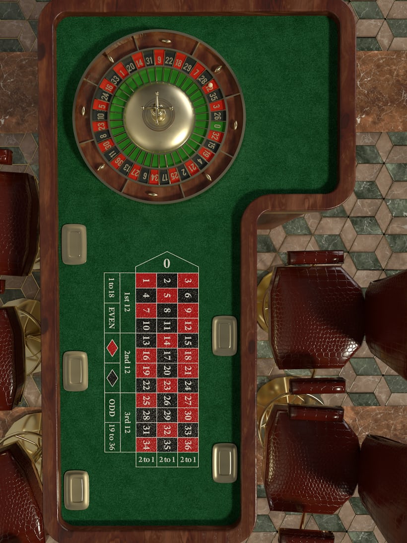 Meja casino hijau yang tenang dengan pencahayaan kalem